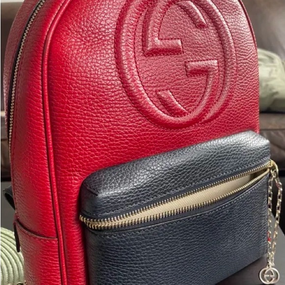 Gucci Red and Black Leather soho Backpack - authentic - Rank AB main image 6